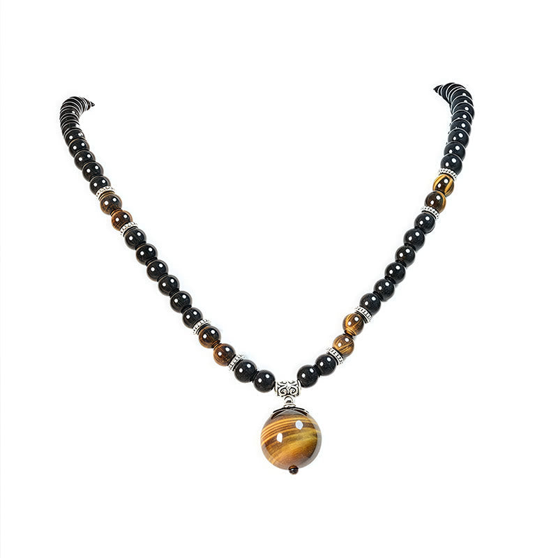 Wear FengShui Black Obsidian Tiger Eye Strengthen Necklace Pendant