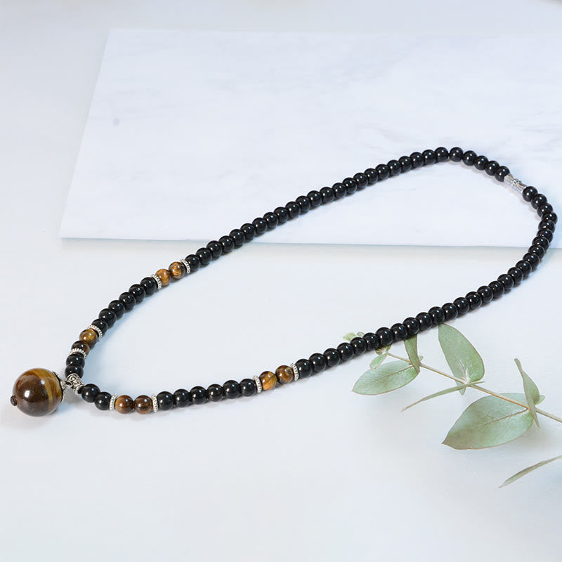 Wear FengShui Black Obsidian Tiger Eye Strengthen Necklace Pendant