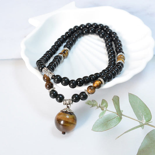 Wear FengShui Black Obsidian Tiger Eye Strengthen Necklace Pendant