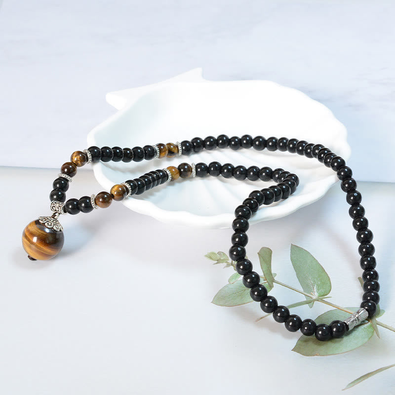 Wear FengShui Black Obsidian Tiger Eye Strengthen Necklace Pendant