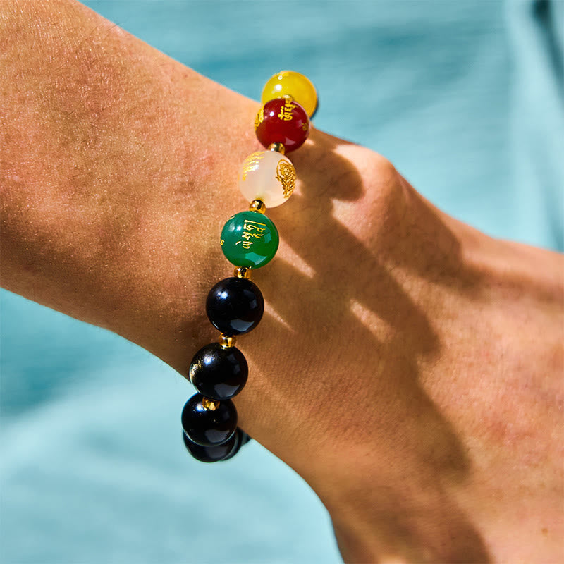 Wear FengShui Natural Gold Sheen Obsidian PiXiu Five Directions Gods of Wealth Protection Bracelet
