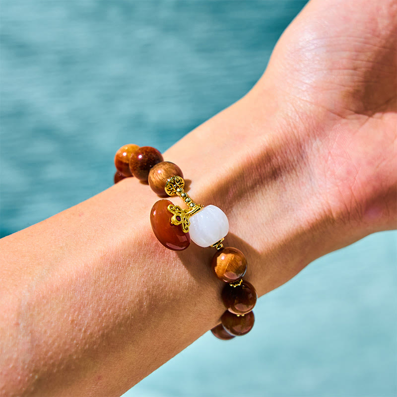 Wear FengShui Natural Red Tiger Eye Pumpkin Calm Bracelet