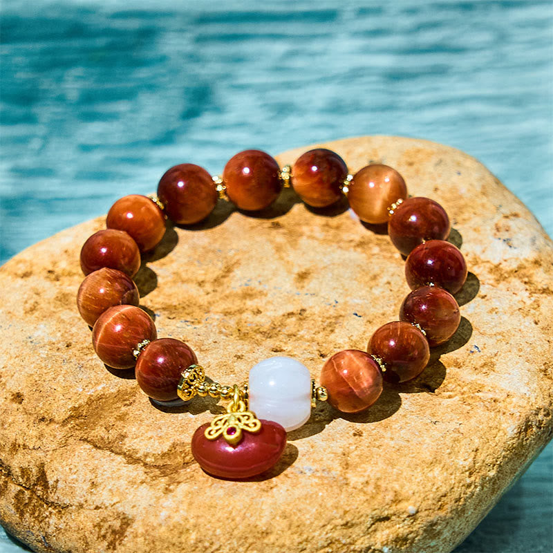 Wear FengShui Natural Red Tiger Eye Pumpkin Calm Bracelet