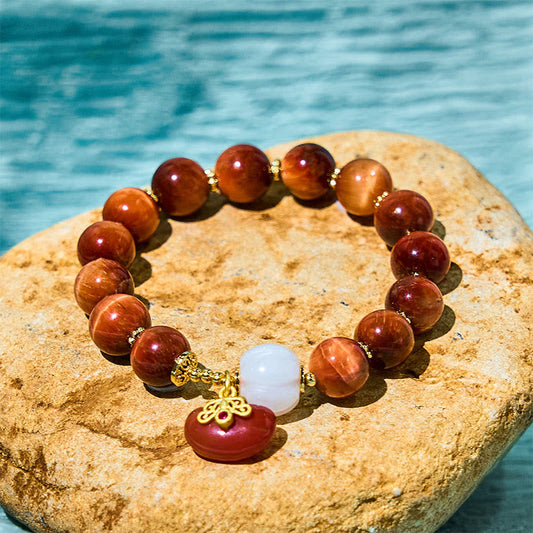 Wear FengShui Natural Red Tiger Eye Pumpkin Calm Bracelet