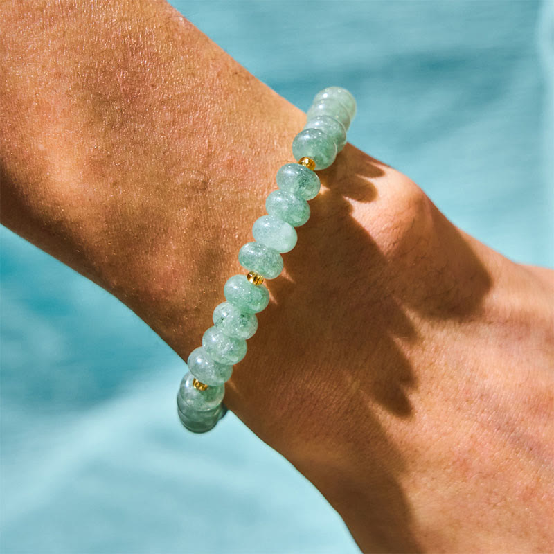 Wear FengShui Strawberry Quartz Cyan Jade Lucky Cat Beads Healing Bracelet