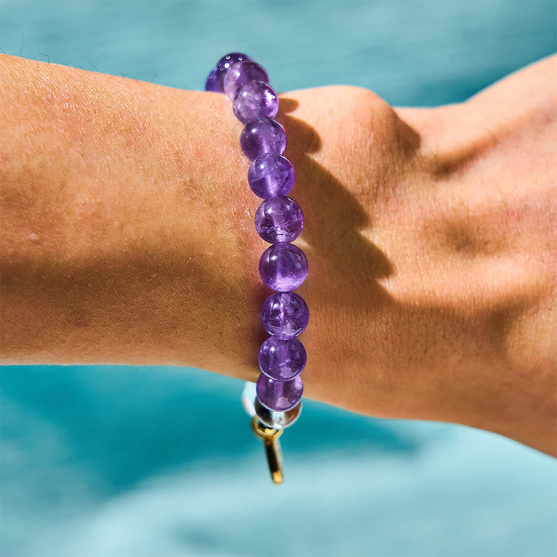 Wear FengShui Natural Amethyst White Crystal Flower Healing Safe And Well Charm Bracelet