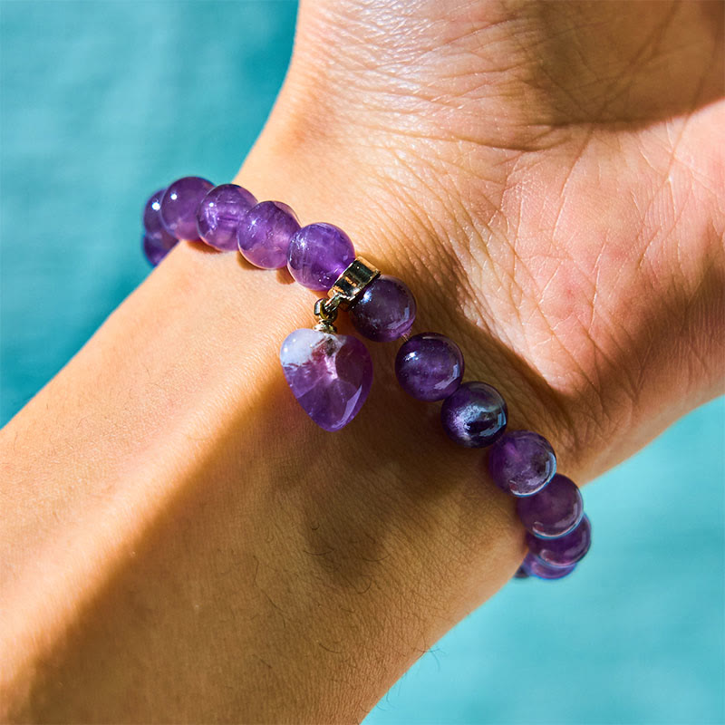 Wear FengShui Natural Quartz Love Heart Healing Beads Bracelet