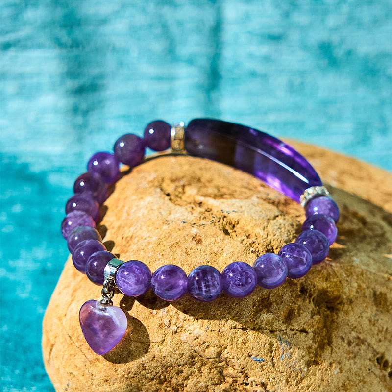 Wear FengShui Natural Quartz Love Heart Healing Beads Bracelet