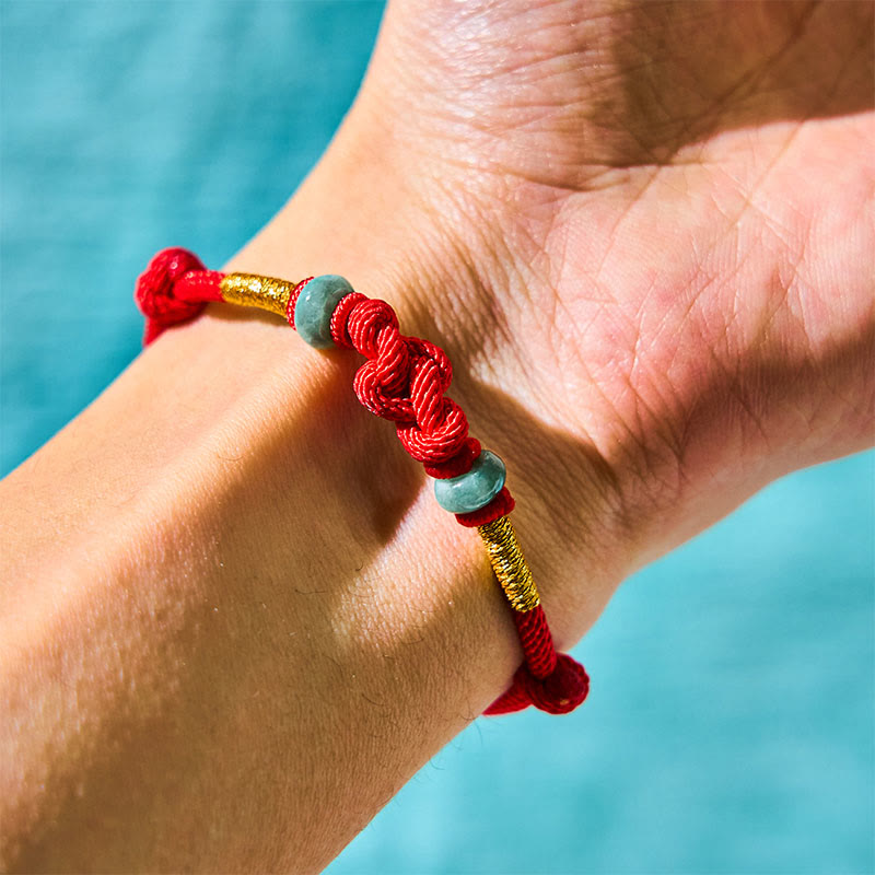Wear FengShui Red String Jade Luck Fortune Knot Braided Couple Bracelet
