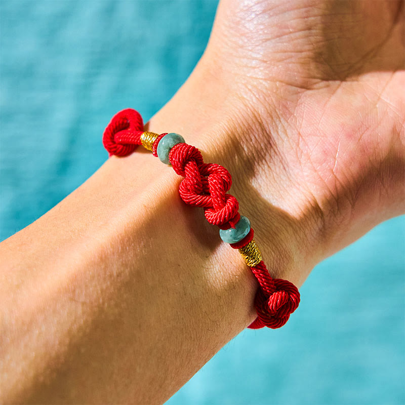 Wear FengShui Red String Jade Luck Fortune Knot Braided Couple Bracelet