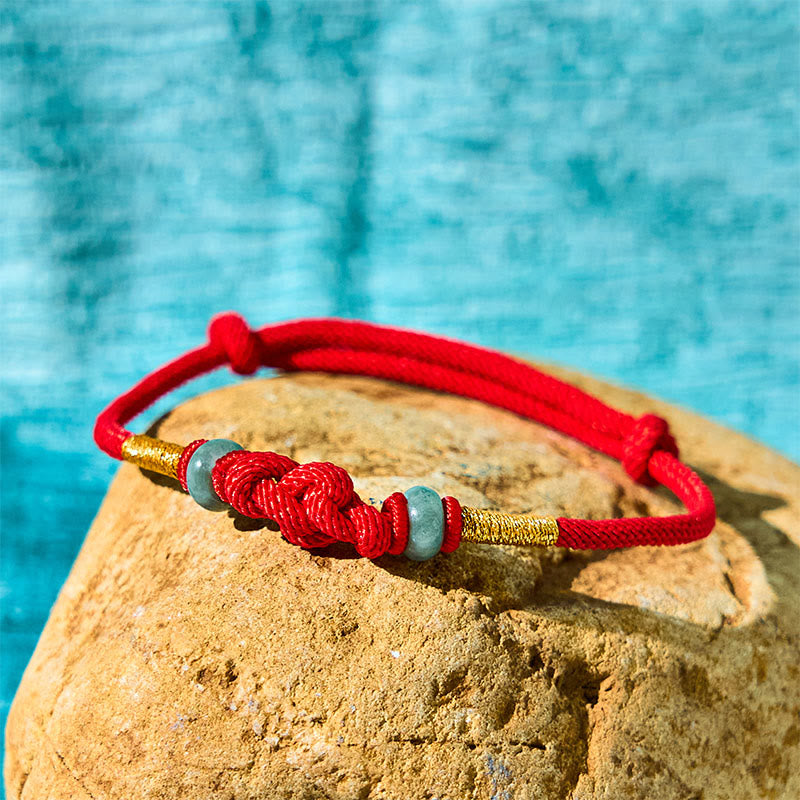 Wear FengShui Red String Jade Luck Fortune Knot Braided Couple Bracelet