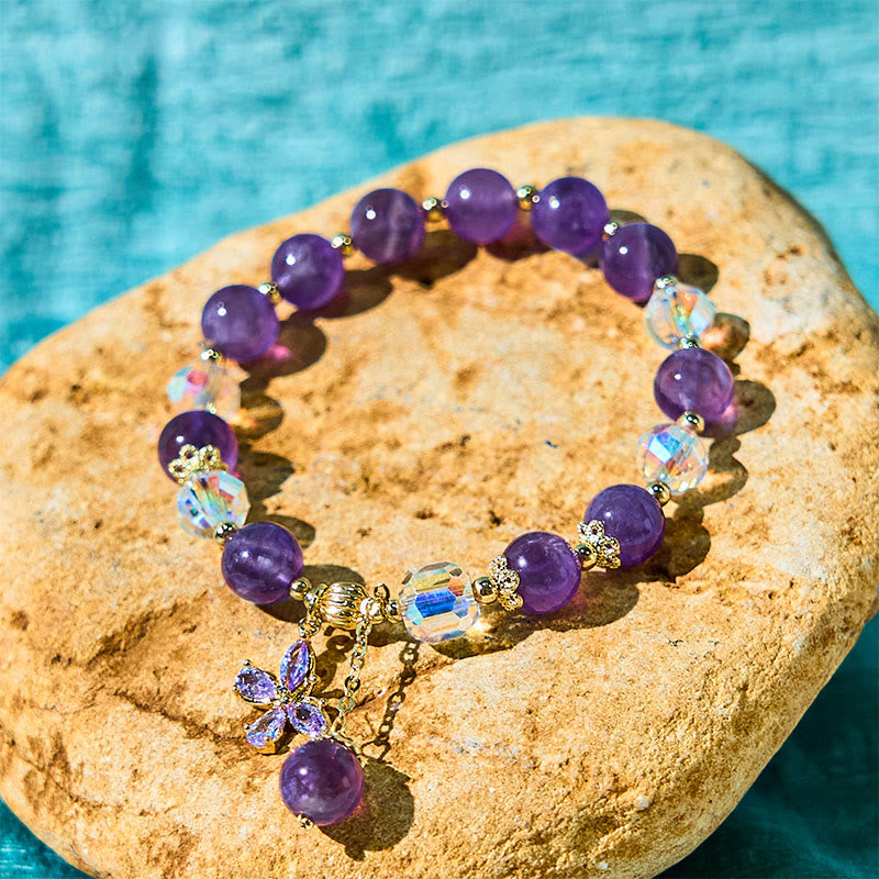 Wear FengShui Natural Amethyst Crystal Spiritual Butterfly Charm Bracelet