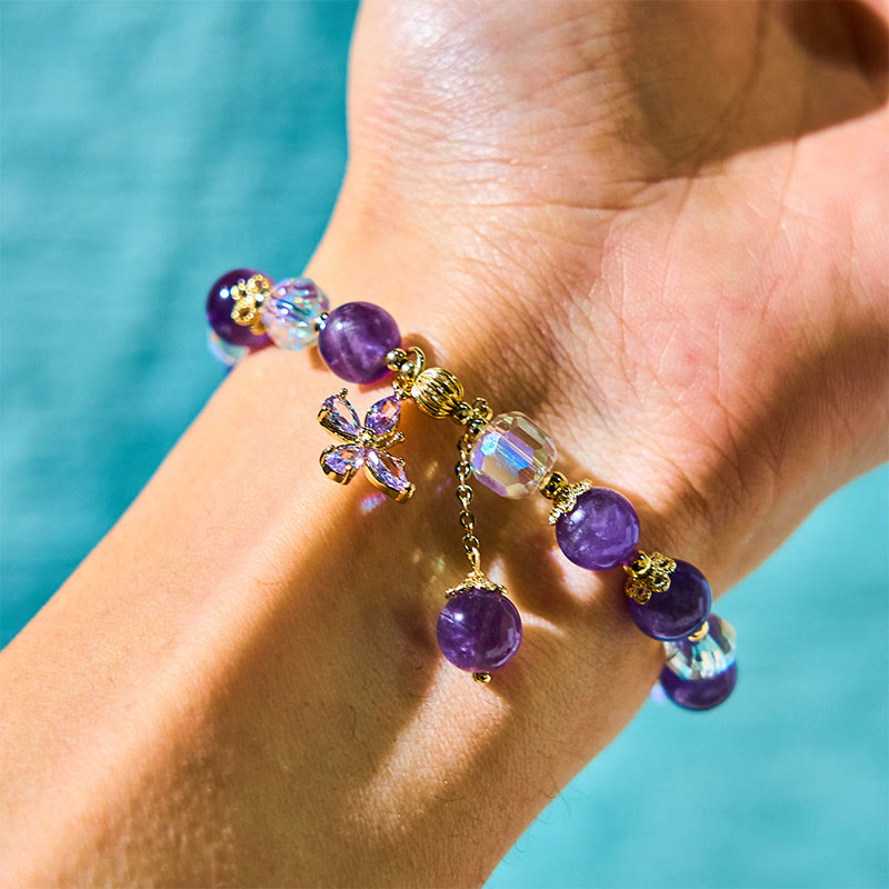 Wear FengShui Natural Amethyst Crystal Spiritual Butterfly Charm Bracelet