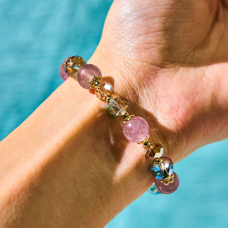 Wear FengShui Natural Strawberry Quartz Colorful Crystal Positive Bracelet