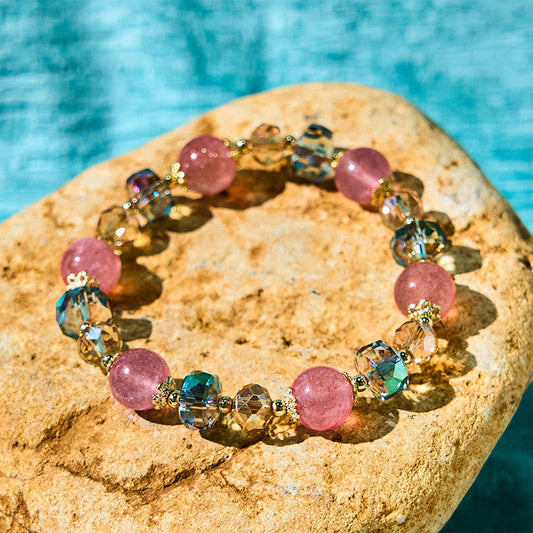 Wear FengShui Natural Strawberry Quartz Colorful Crystal Positive Bracelet