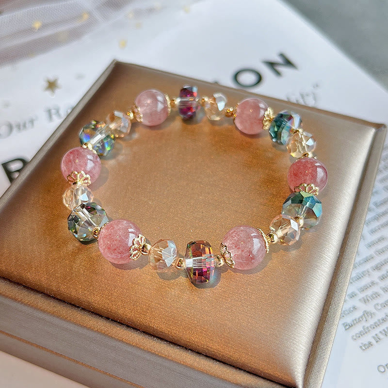 Wear FengShui Natural Strawberry Quartz Colorful Crystal Positive Bracelet
