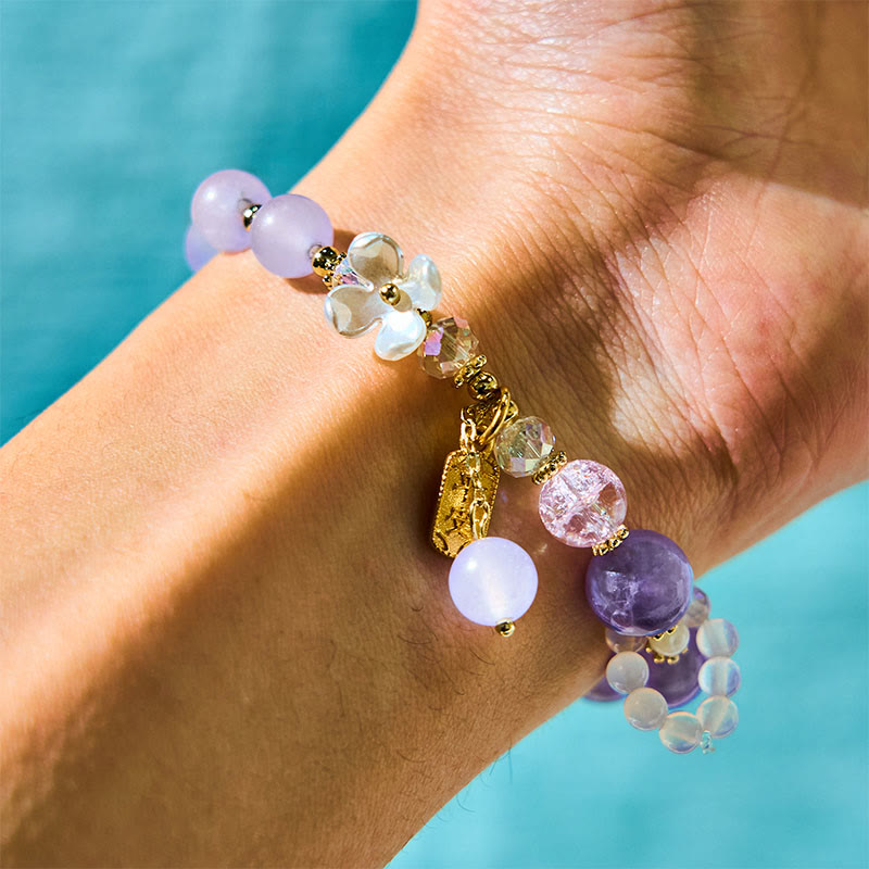 Wear FengShui Natural Blue Crystal Amethyst Chalcedony Flower Healing Bracelet