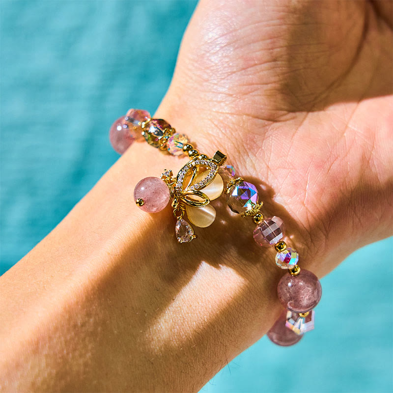 Wear FengShui Natural Strawberry Quartz Butterfly Healing Bracelet