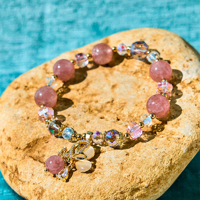 Wear FengShui Natural Strawberry Quartz Butterfly Healing Bracelet