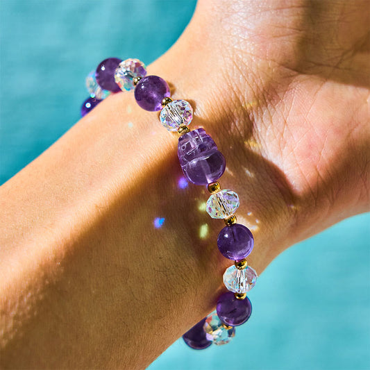 Wear FengShui Natural Amethyst Pixiu Crystal Balance Bracelet