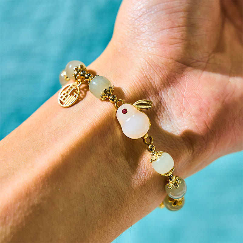 Wear FengShui Natural Hetian Jade Fu Character Fu Brand Rabbit Abundance Bracelet