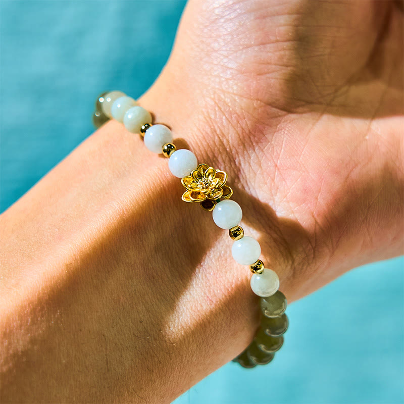 Wear FengShui Natural Hetian Jade Gradient Lotus Abundance Bracelet