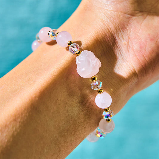 Wear FengShui Rose Quartz Crystal Rabbit Healing Chain Bracelet