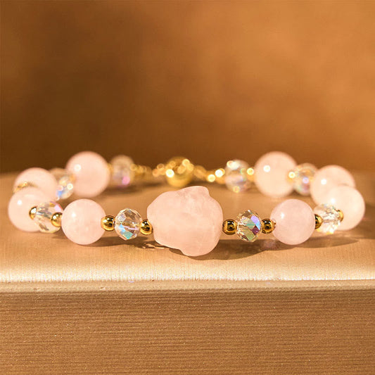 Wear FengShui Rose Quartz Crystal Rabbit Healing Chain Bracelet