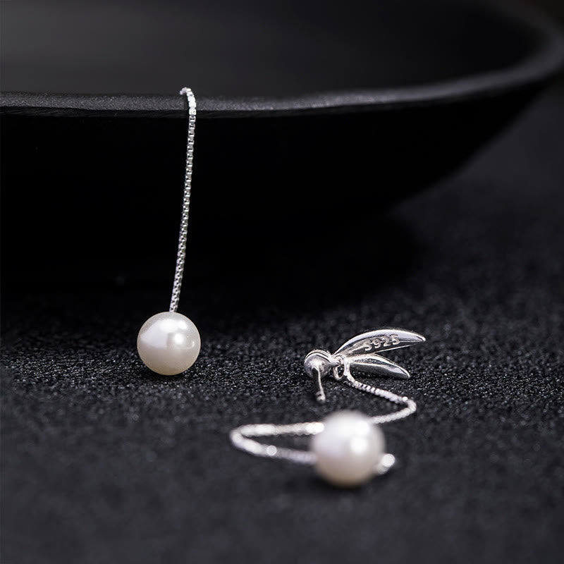 Wear FengShui 925 Sterling Silver Zircon Pearl Bamboo Leaves Protection Drop Earrings