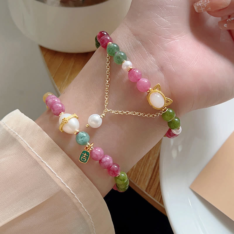 Wear FengShui Colorful Tourmaline Lucky Cat Positive Bracelet