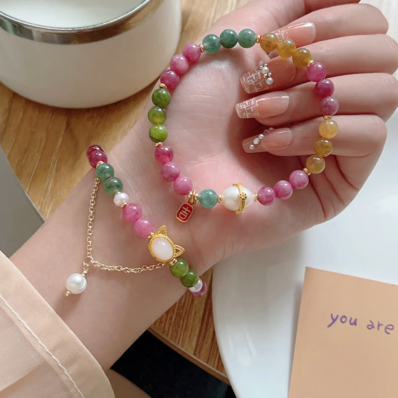 Wear FengShui Colorful Tourmaline Lucky Cat Positive Bracelet