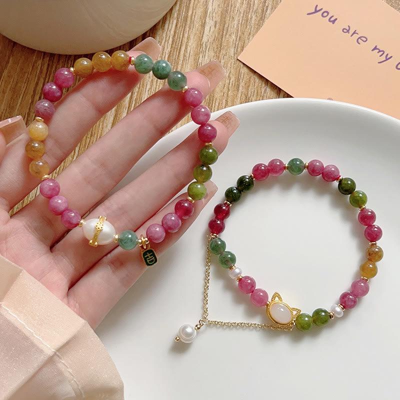 Wear FengShui Colorful Tourmaline Lucky Cat Positive Bracelet