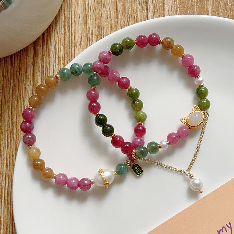 Wear FengShui Colorful Tourmaline Lucky Cat Positive Bracelet