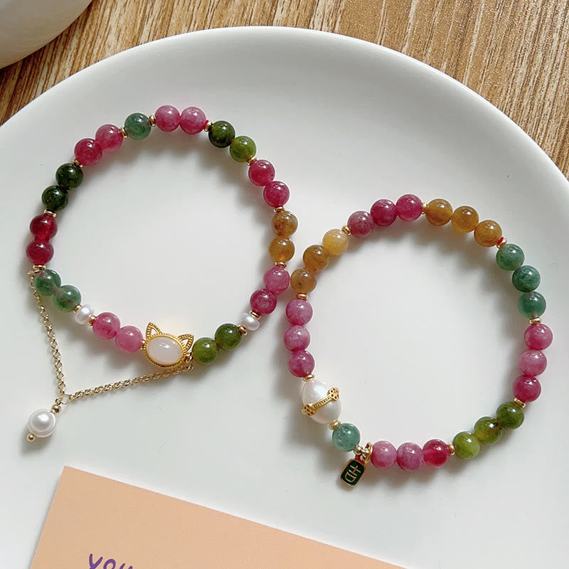 Wear FengShui Colorful Tourmaline Lucky Cat Positive Bracelet