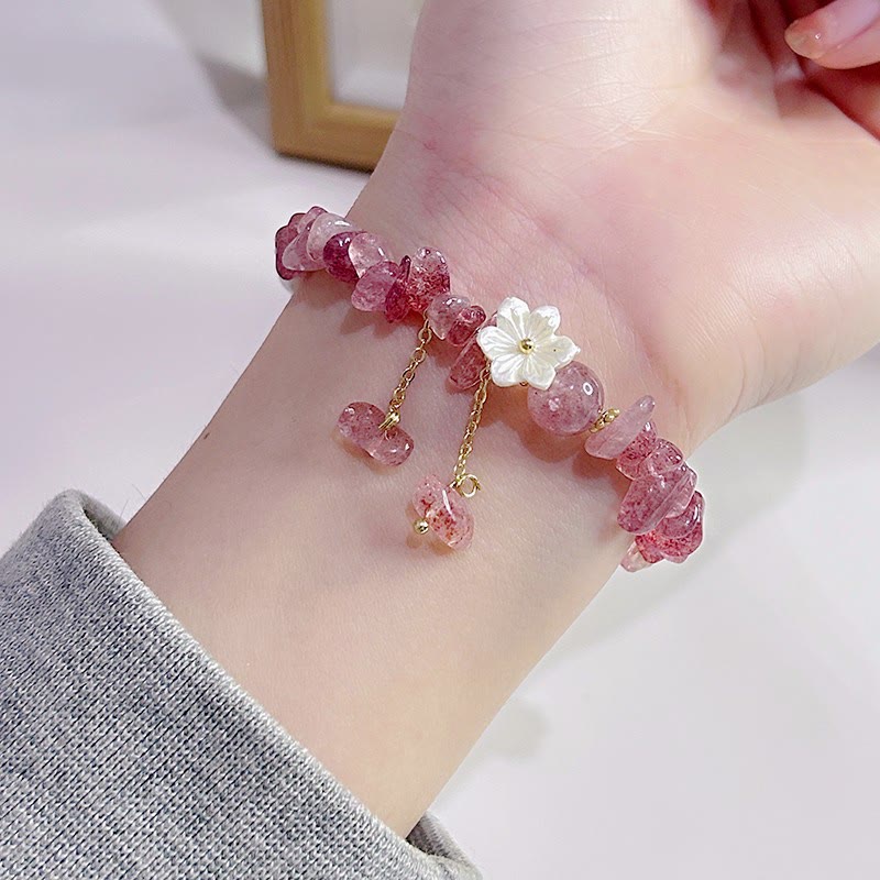 Wear FengShui Natural Strawberry Quartz Green Strawberry Quartz Super Seven Crystal Flower Healing Bracelet