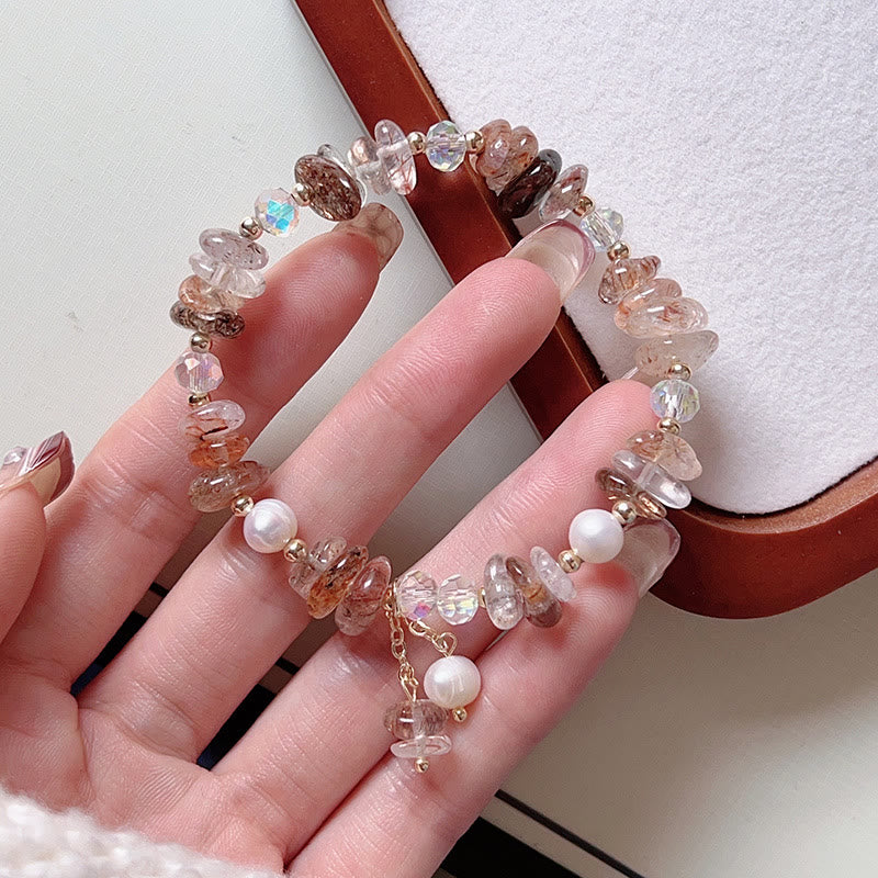 Wear FengShui Natural Strawberry Quartz Green Strawberry Quartz Super Seven Crystal Flower Healing Bracelet