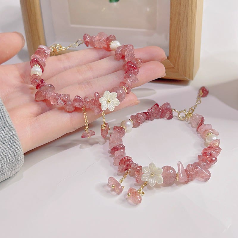 Wear FengShui Natural Strawberry Quartz Green Strawberry Quartz Super Seven Crystal Flower Healing Bracelet