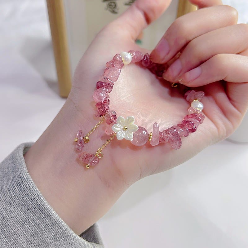 Wear FengShui Natural Strawberry Quartz Green Strawberry Quartz Super Seven Crystal Flower Healing Bracelet