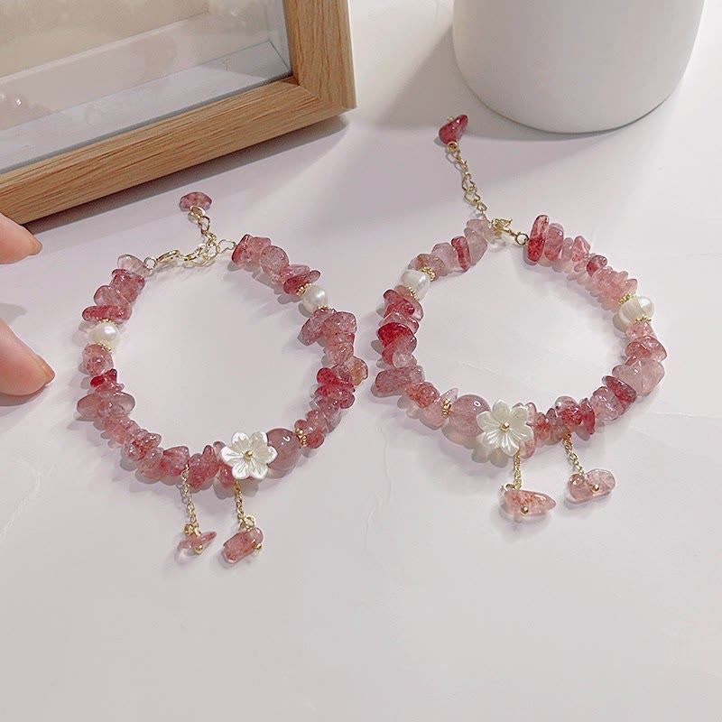 Wear FengShui Natural Strawberry Quartz Green Strawberry Quartz Super Seven Crystal Flower Healing Bracelet