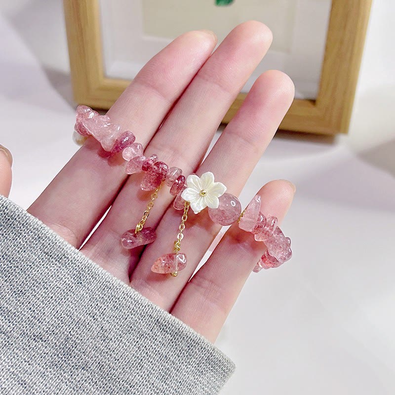 Wear FengShui Natural Strawberry Quartz Green Strawberry Quartz Super Seven Crystal Flower Healing Bracelet