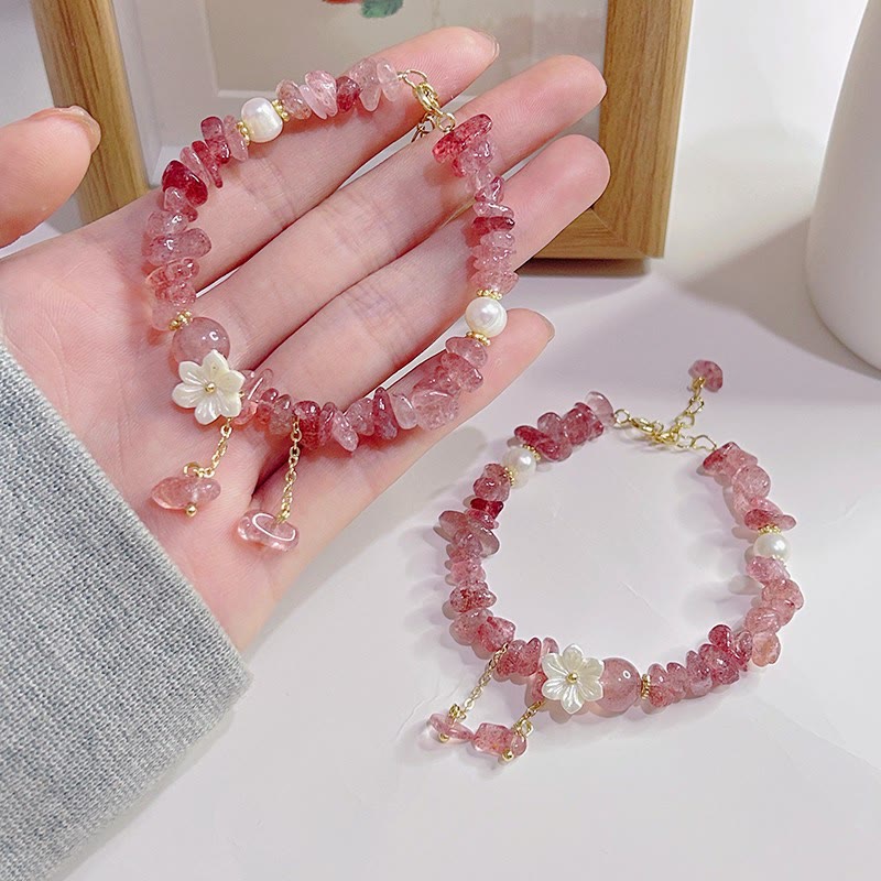 Wear FengShui Natural Strawberry Quartz Green Strawberry Quartz Super Seven Crystal Flower Healing Bracelet