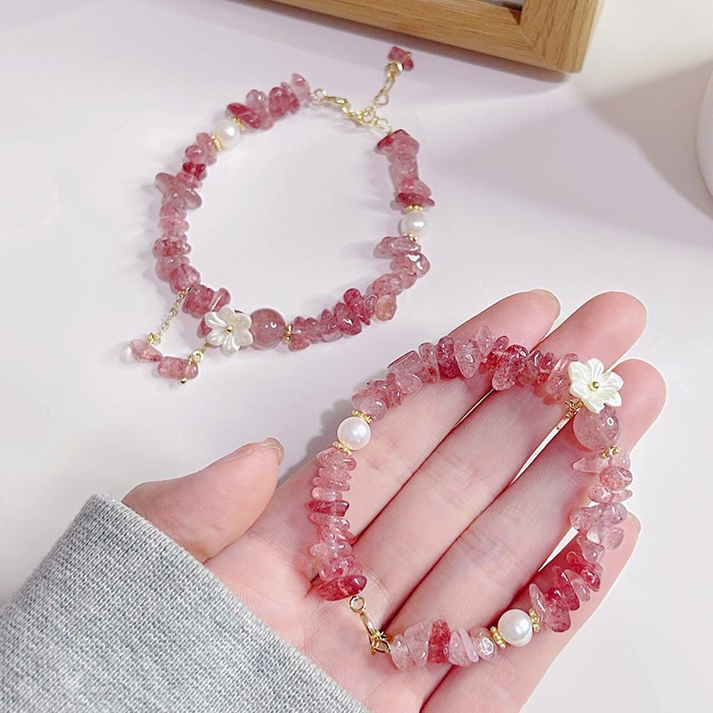 Wear FengShui Natural Strawberry Quartz Green Strawberry Quartz Super Seven Crystal Flower Healing Bracelet