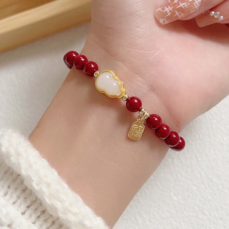 Wear FengShui Cinnabar Gourd Fu Character Charm Blessing Bracelet
