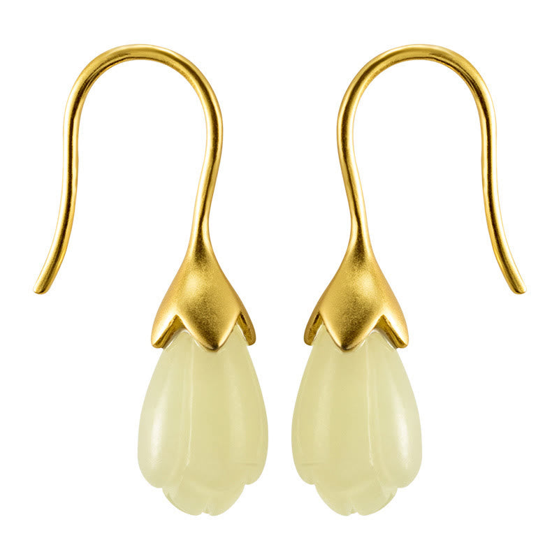 Wear FengShui 925 Sterling Silver Hetian Jade Magnolia Abundance Drop Earrings