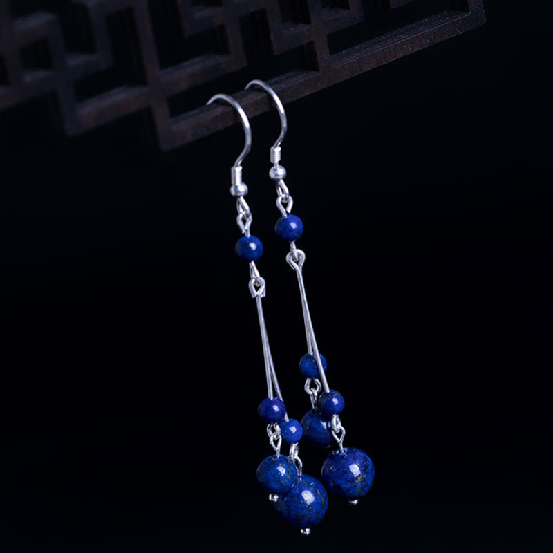 Wear FengShui 925 Sterling Silver Lazurite Beads Serenity Drop Earrings