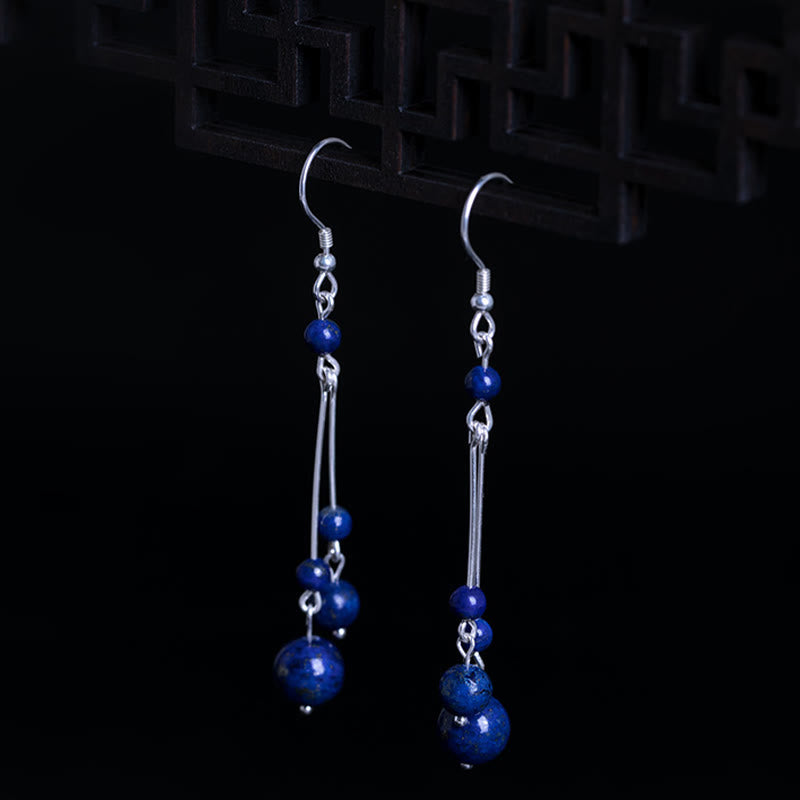 Wear FengShui 925 Sterling Silver Lazurite Beads Serenity Drop Earrings