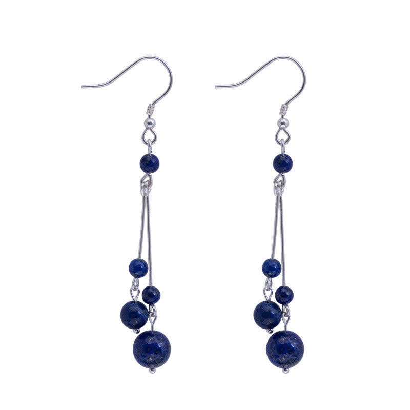 Wear FengShui 925 Sterling Silver Lazurite Beads Serenity Drop Earrings