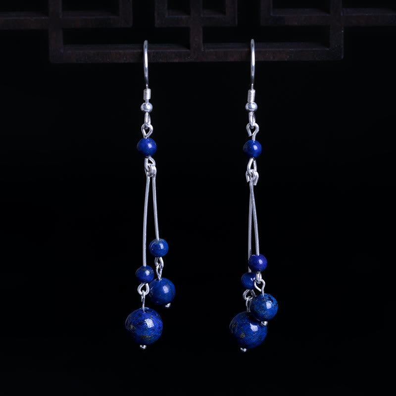 Wear FengShui 925 Sterling Silver Lazurite Beads Serenity Drop Earrings