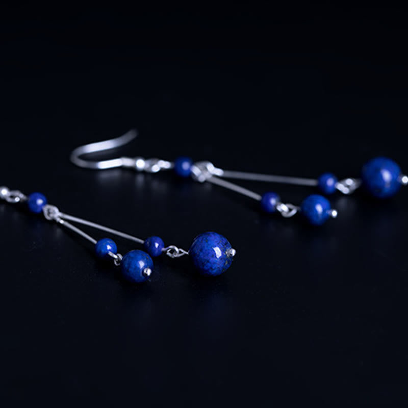 Wear FengShui 925 Sterling Silver Lazurite Beads Serenity Drop Earrings
