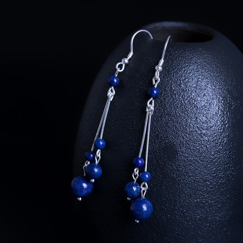 Wear FengShui 925 Sterling Silver Lazurite Beads Serenity Drop Earrings